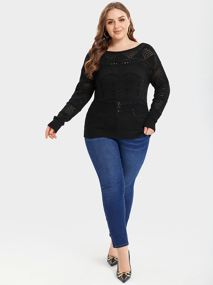Pointelle Knit Boat Neck Sweater