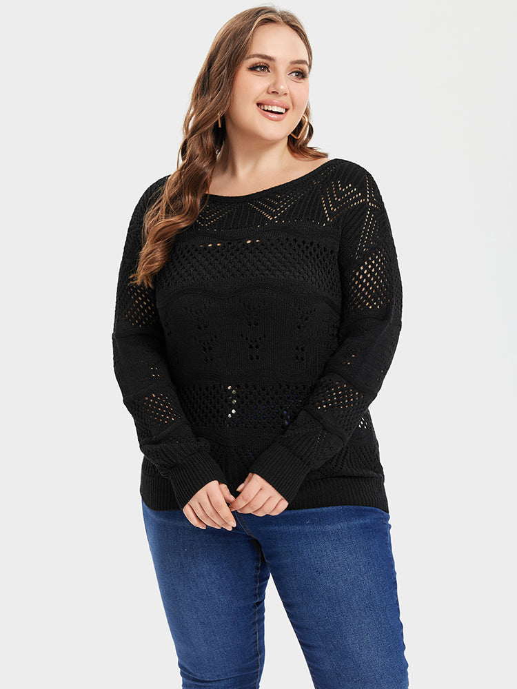 Pointelle Knit Boat Neck Sweater
