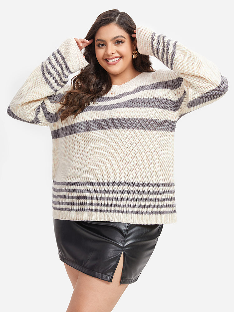 Striped Pattern Drop Shoulder Sweater