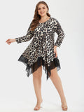 Leopard Print Mesh Panel Asymmetrical Hem Blouse