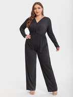 V-Neck Twist Front Glitter Jumpsuit