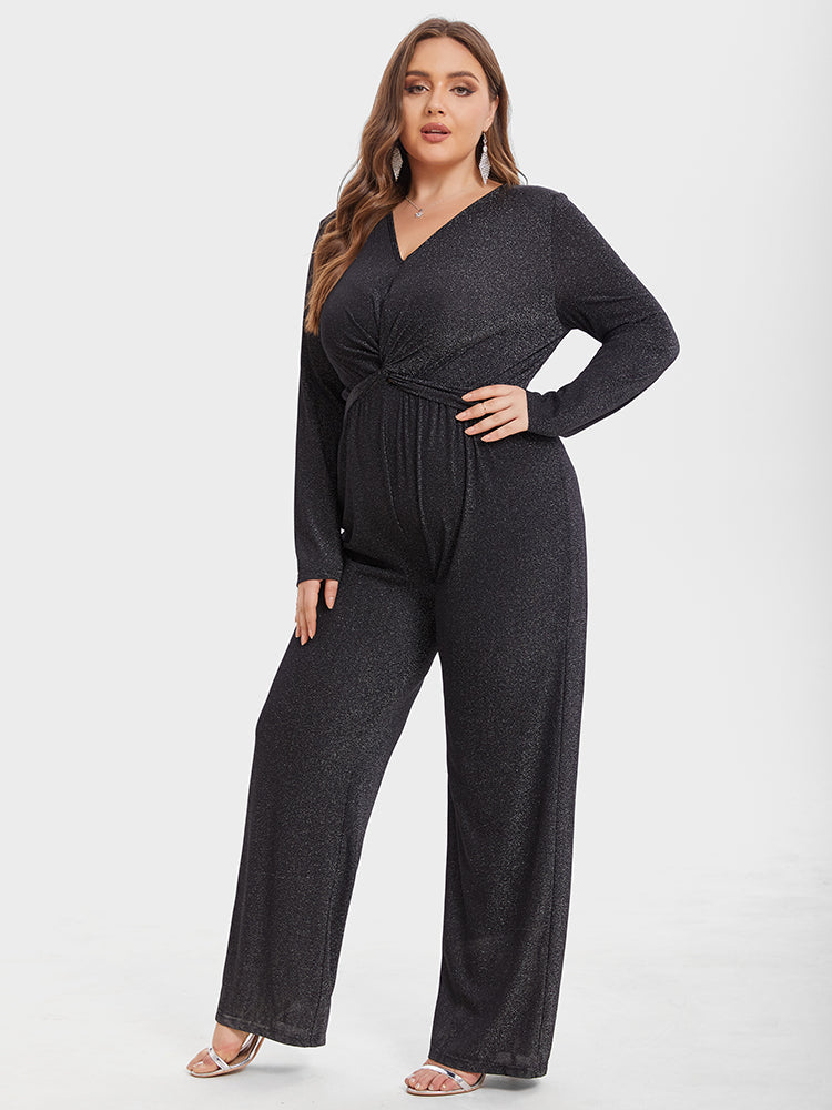 V-Neck Twist Front Glitter Jumpsuit