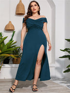 VIP Plus Ruched Crisscross Split Mermaid Maxi Dress