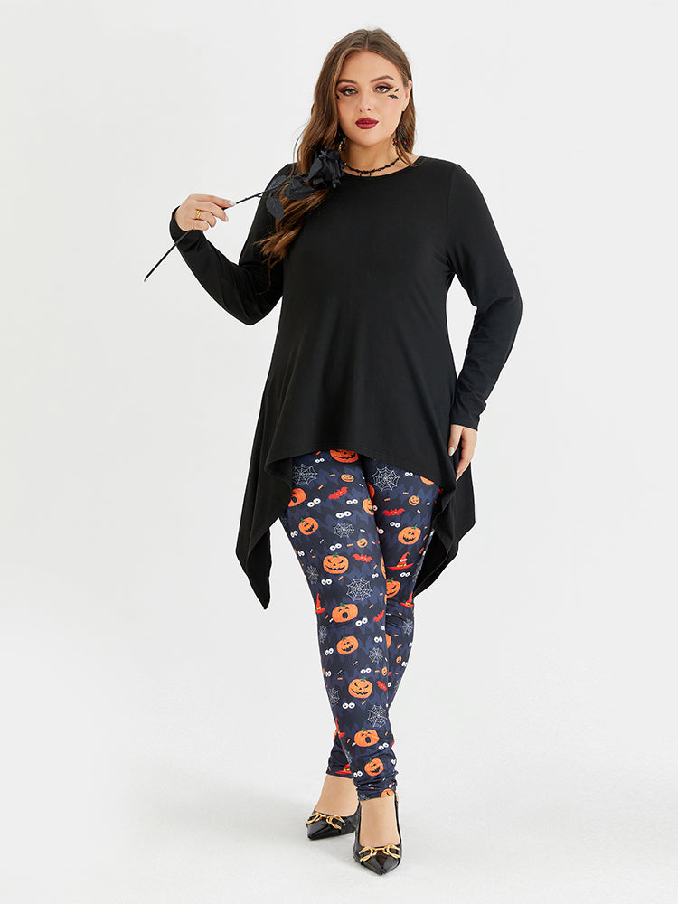 VIP Solid Round Neck Asymmetrical Hem Tee