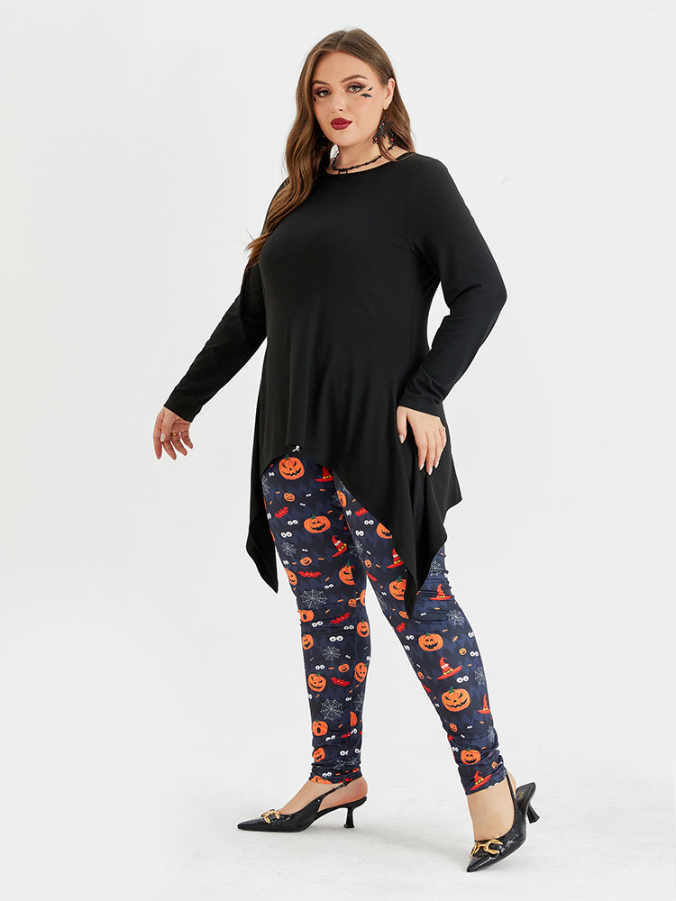 VIP Solid Round Neck Asymmetrical Hem Tee