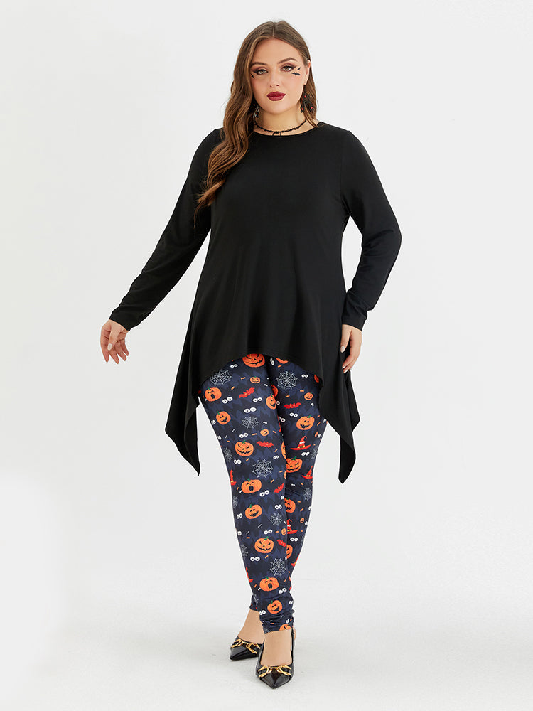 VIP Solid Round Neck Asymmetrical Hem Tee