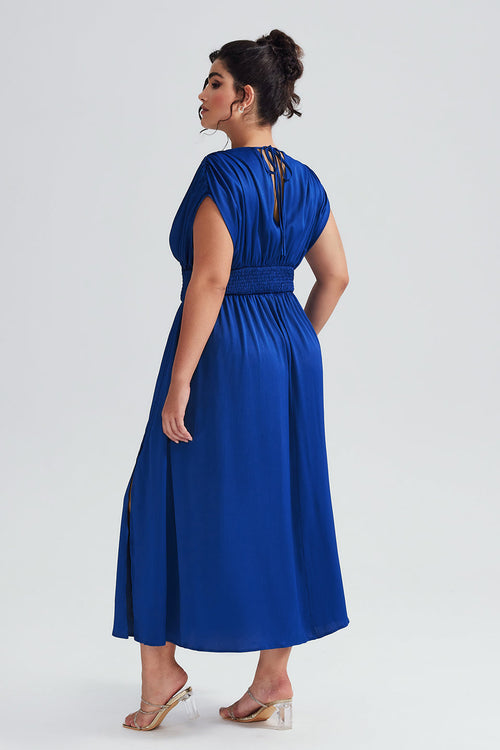 Curveins Plus Size Elegant Sleeveless Ruffled Shirred Maxi Dress