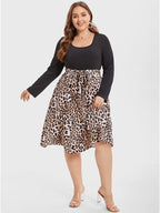 VIP Leopard Print Square Neck Belted Midi Dress