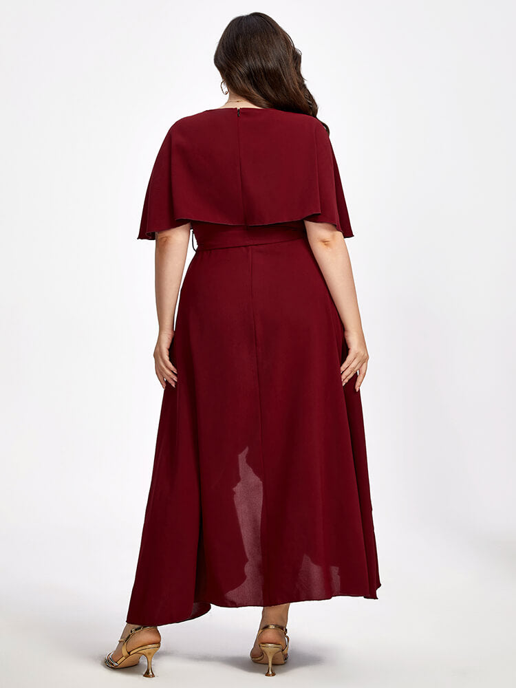 Plus Shawl Collar Ruffle Sleeve Wrap Maxi Dress