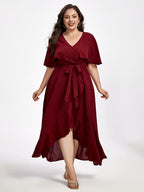 Plus Shawl Collar Ruffle Sleeve Wrap Maxi Dress
