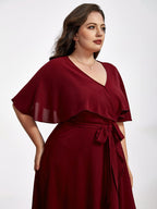 Plus Shawl Collar Ruffle Sleeve Wrap Maxi Dress