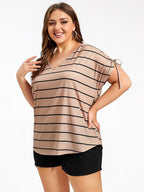 Plus Striped V-Neck Batwing Sleeve Tee
