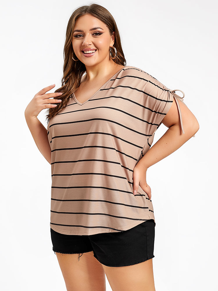 Plus Striped V-Neck Batwing Sleeve Tee