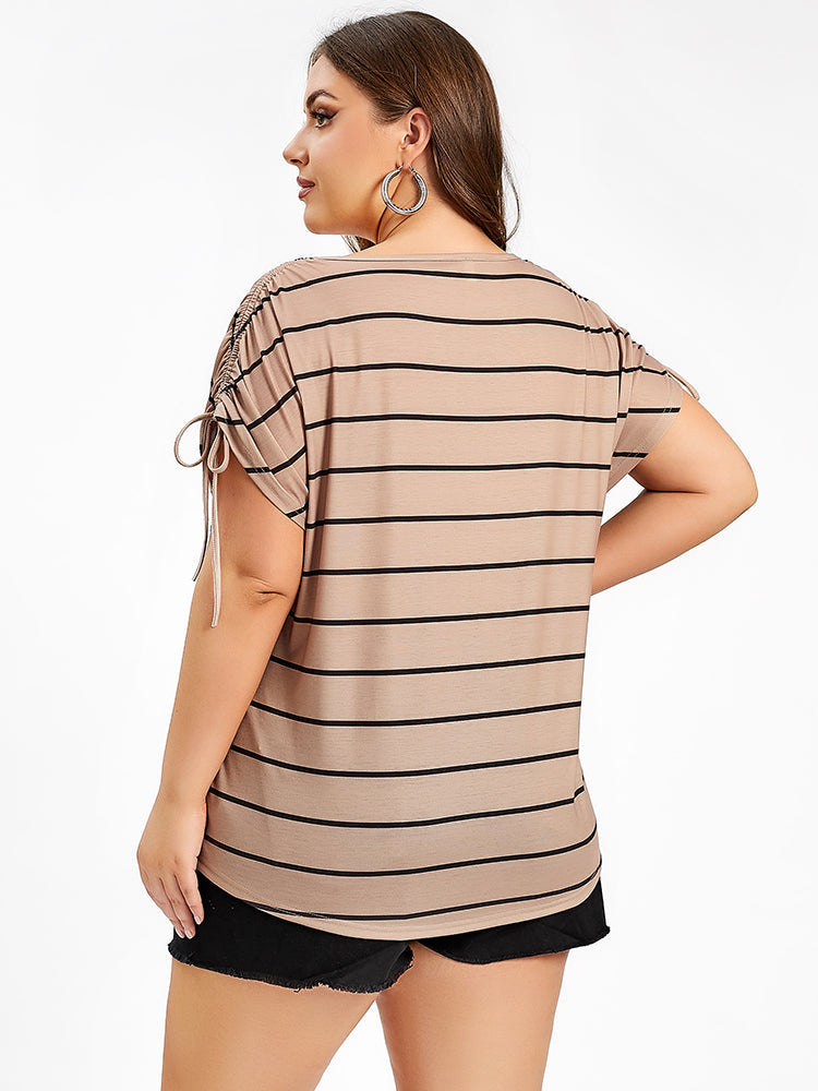 Plus Striped V-Neck Batwing Sleeve Tee