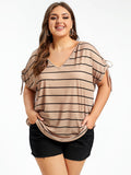 Plus Striped V-Neck Batwing Sleeve Tee