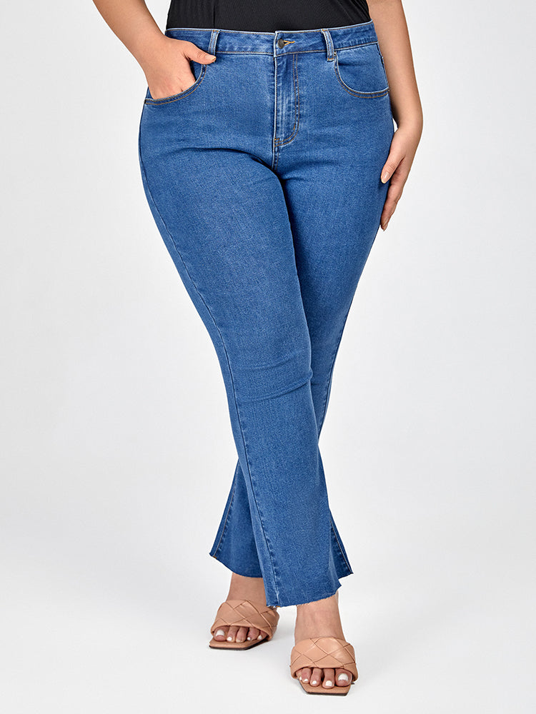 Plus Blue Zipper Fly Flare Leg Jeans