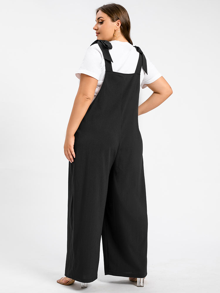 VIP Plus Black Tie Shoulder Pocket Ruched Cami Jumpsuit