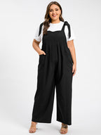 VIP Plus Black Tie Shoulder Pocket Ruched Cami Jumpsuit