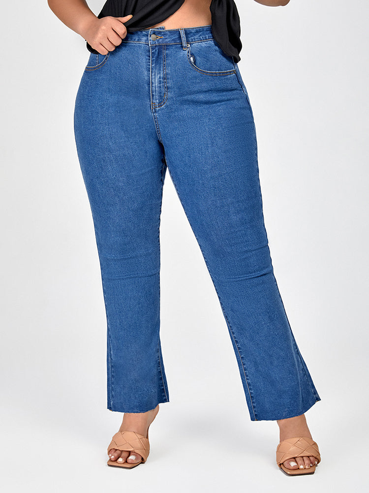 Plus Blue Zipper Fly Flare Leg Jeans