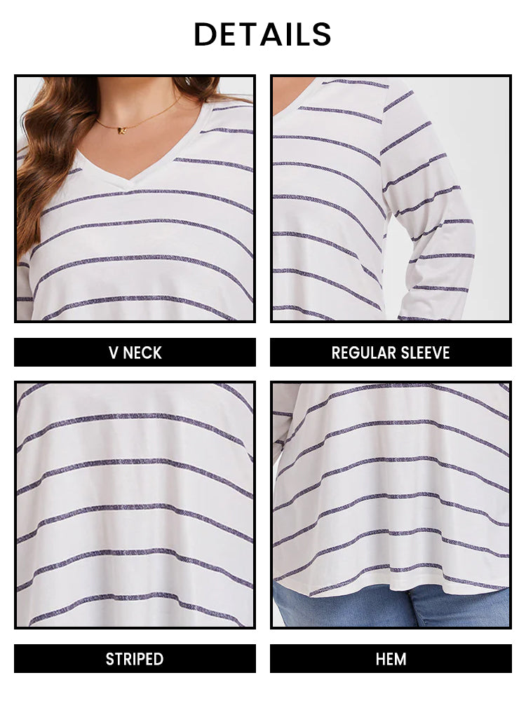 Striped Print V-Neck Tee
