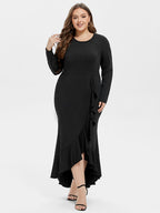 VIP Ruffle Trim Asymmetrical Hem Maxi Dress