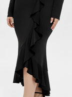 VIP Ruffle Trim Asymmetrical Hem Maxi Dress
