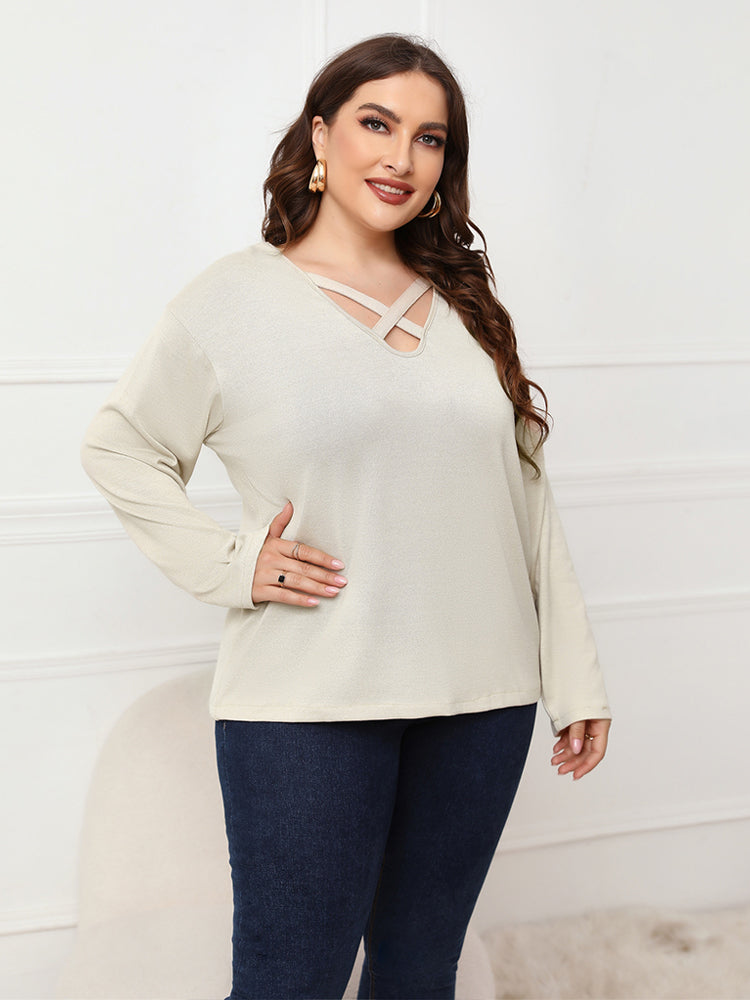 Plus Plain Crisscross V Neck Tee