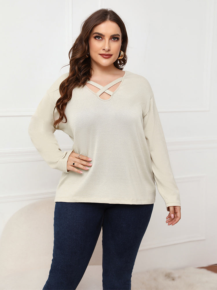 Plus Plain Crisscross V Neck Tee