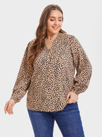 Leopard Print V-Neck Lantern Sleeve Blouse