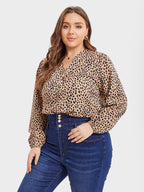 Leopard Print V-Neck Lantern Sleeve Blouse