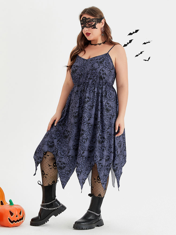 VIP Halloween Skull Print Hanky Hem Cami Midi Dress