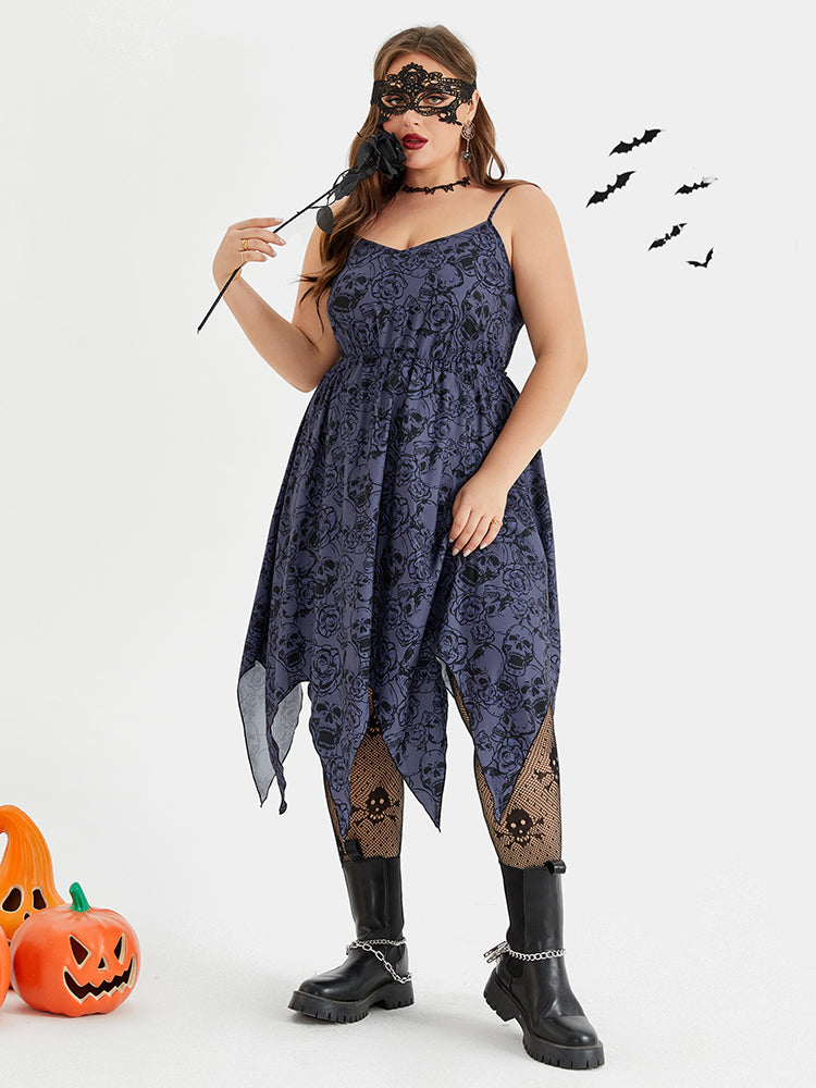 VIP Halloween Skull Print Hanky Hem Cami Midi Dress