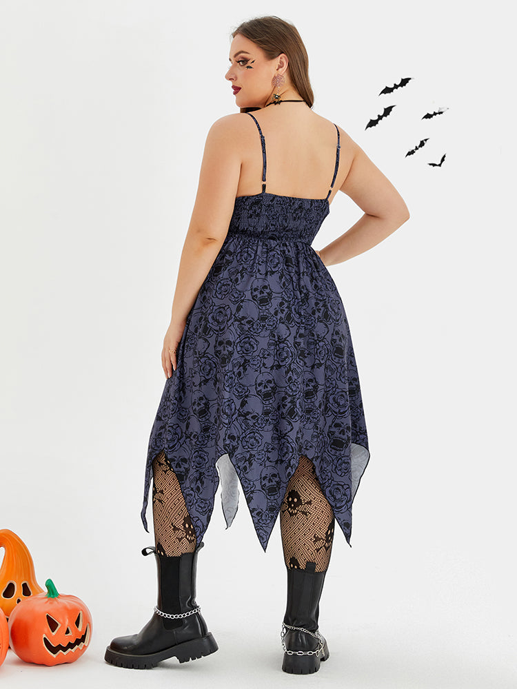 VIP Halloween Skull Print Hanky Hem Cami Midi Dress