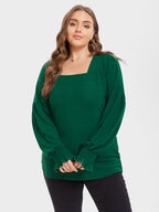 Solid Square Neck Flounce Sleeve Tee
