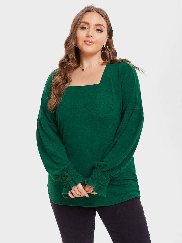 Solid Square Neck Flounce Sleeve Tee