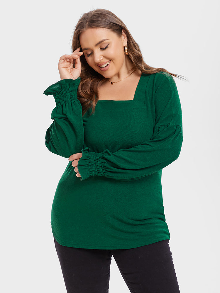Solid Square Neck Flounce Sleeve Tee