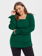 Solid Square Neck Flounce Sleeve Tee