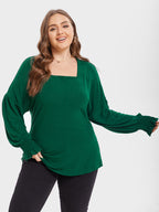 Solid Square Neck Flounce Sleeve Tee
