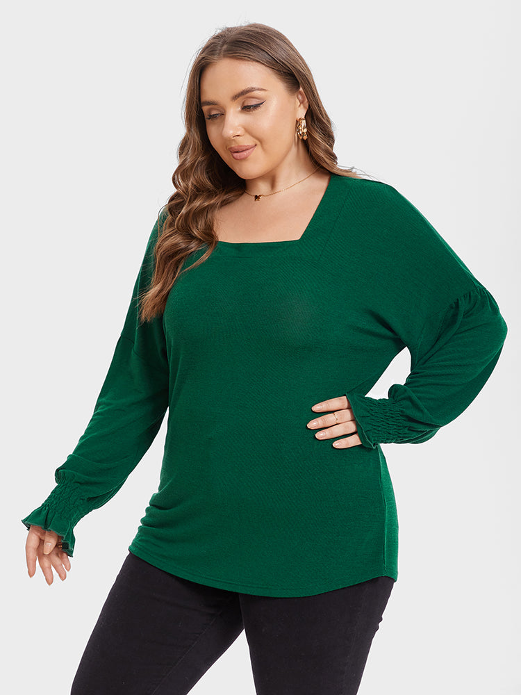 Solid Square Neck Flounce Sleeve Tee
