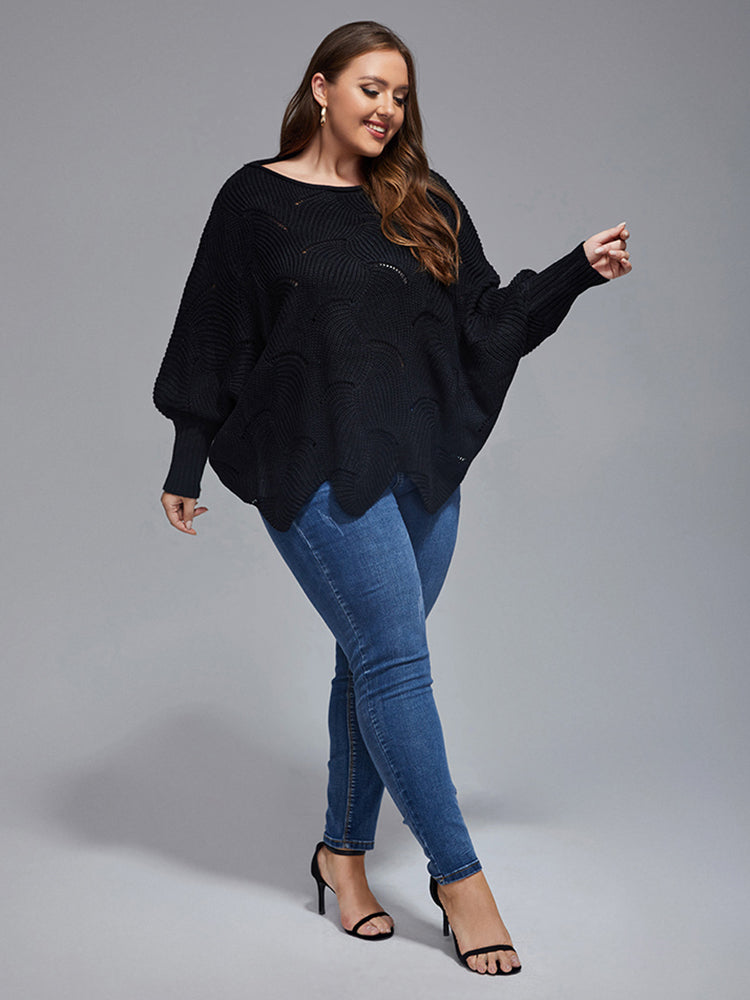 Plus Dolman Sleeve Scalloped Hem Knit Sweaters