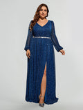 V-Neck Ruched Split Sequin Dress