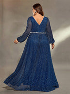 V-Neck Ruched Split Sequin Dress