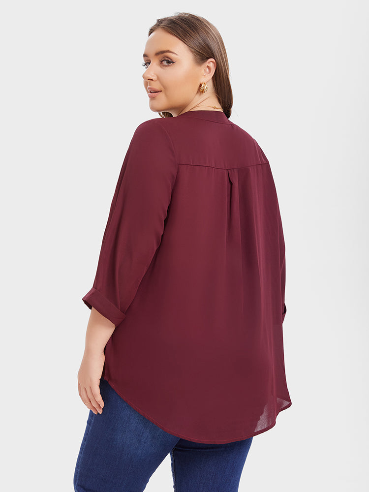 Button Half Placket Cuffed Sleeve Blouse