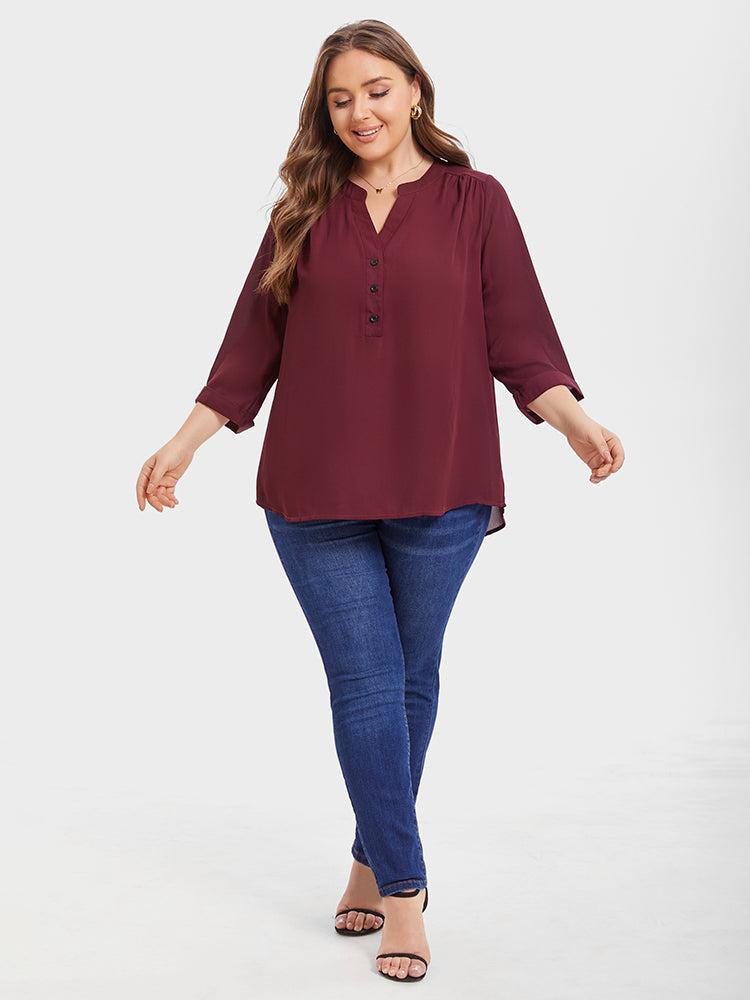 Button Half Placket Cuffed Sleeve Blouse