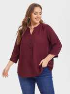 Button Half Placket Cuffed Sleeve Blouse