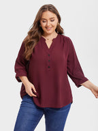 Button Half Placket Cuffed Sleeve Blouse
