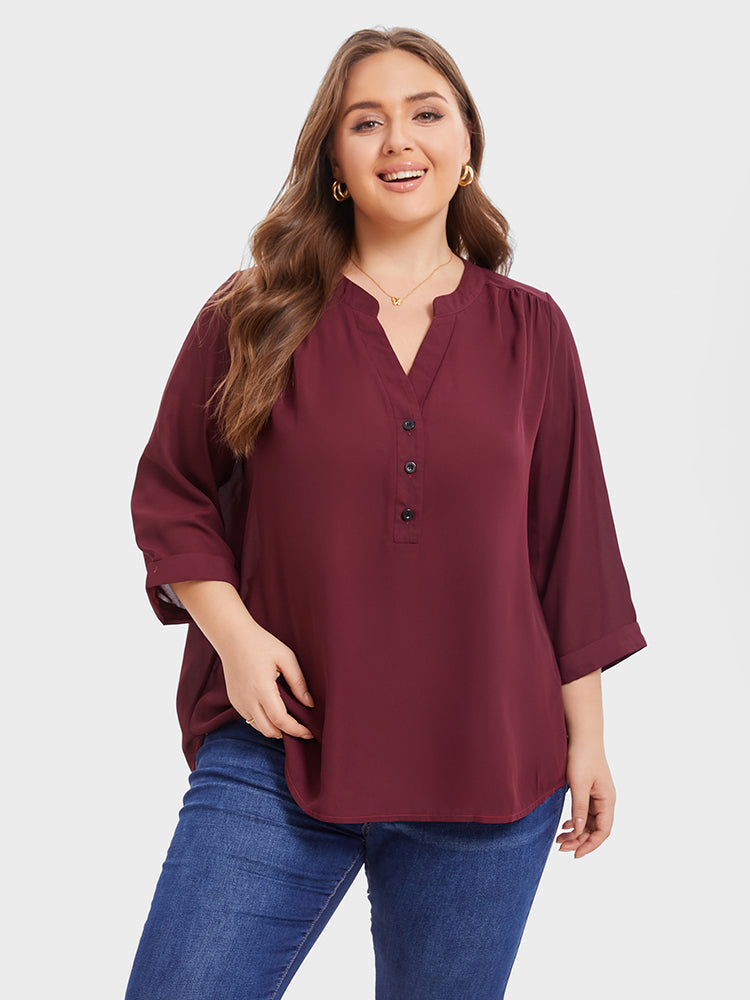 Button Half Placket Cuffed Sleeve Blouse