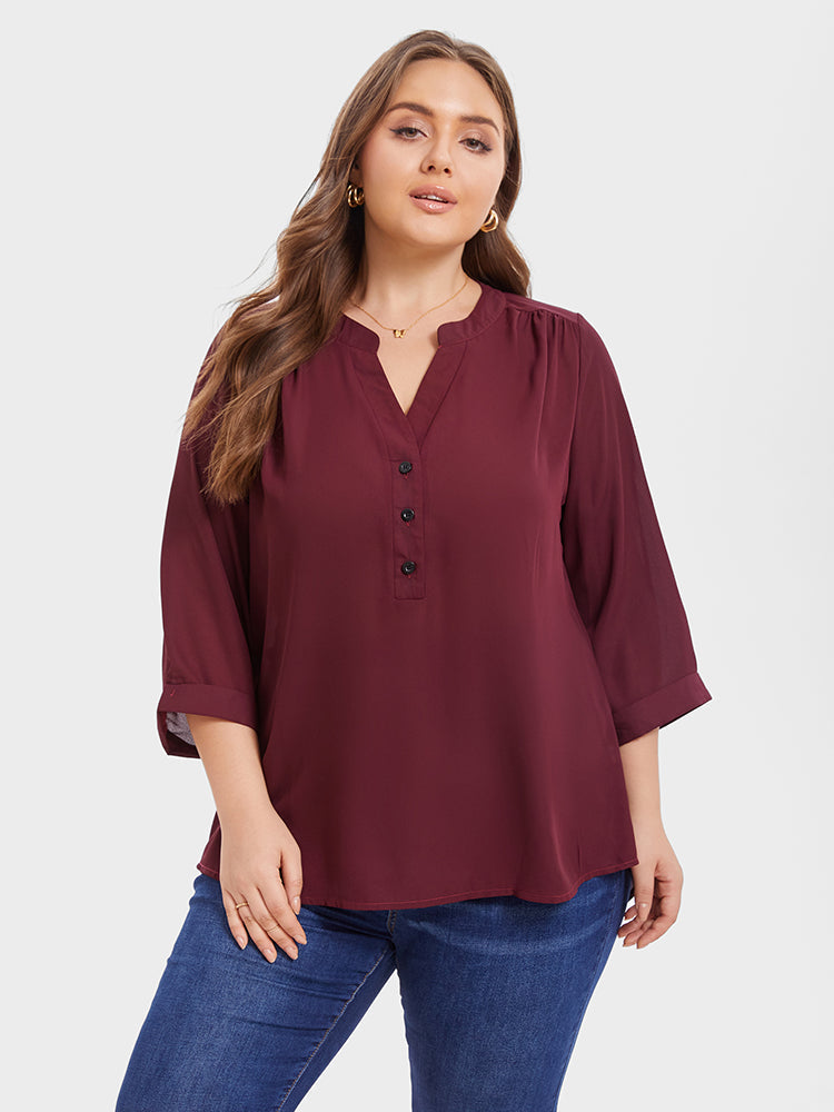 Button Half Placket Cuffed Sleeve Blouse
