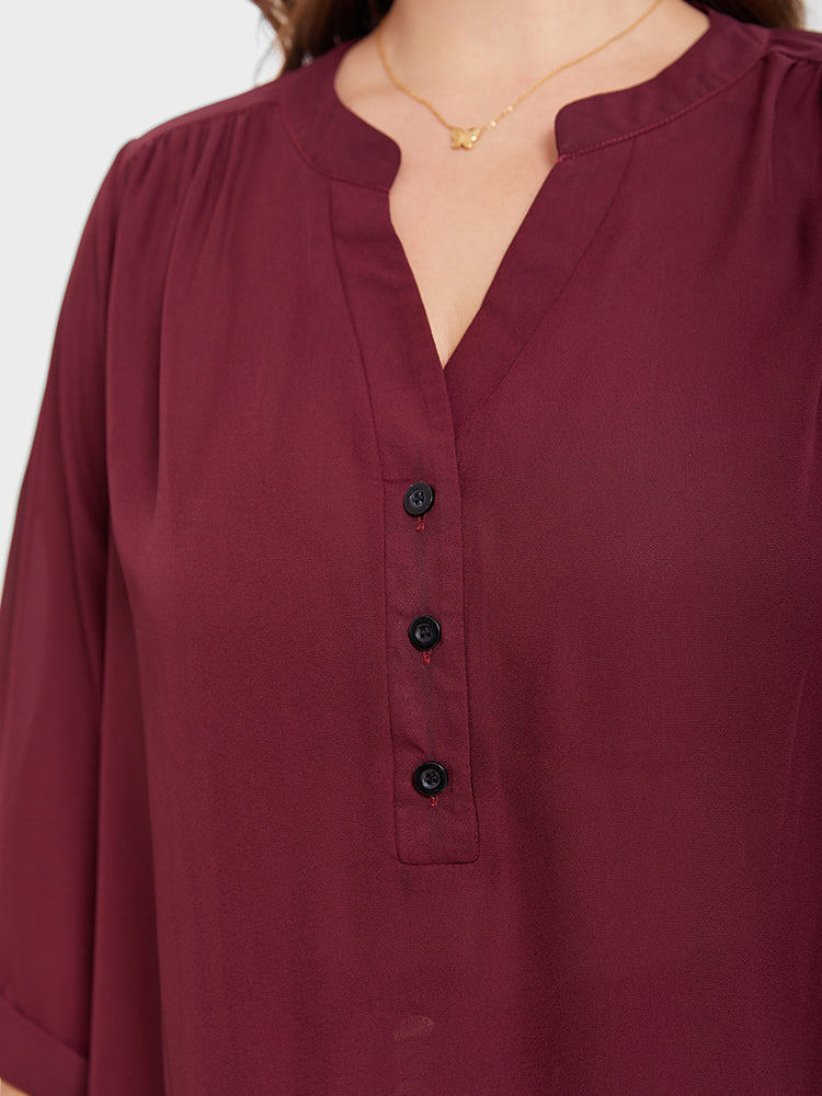 Button Half Placket Cuffed Sleeve Blouse
