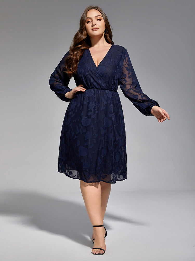 VIP Plus Floral Jacquard Mesh Patchwork Midi Dress